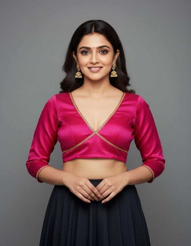 Basic Full Sleeve Plunge Neck Blouse